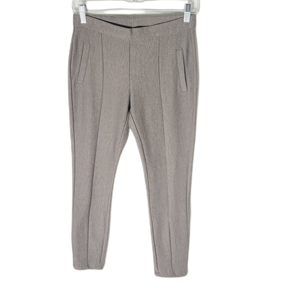 HUE women’s ponte pants tan pull on stretch slim ankle trousers size small